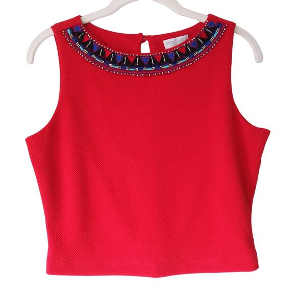 Bisou Bisou M Beaded Collar Top Sleeveless Cropped Tank Textured Fitted Glam Y2K - Picture 1 of 11